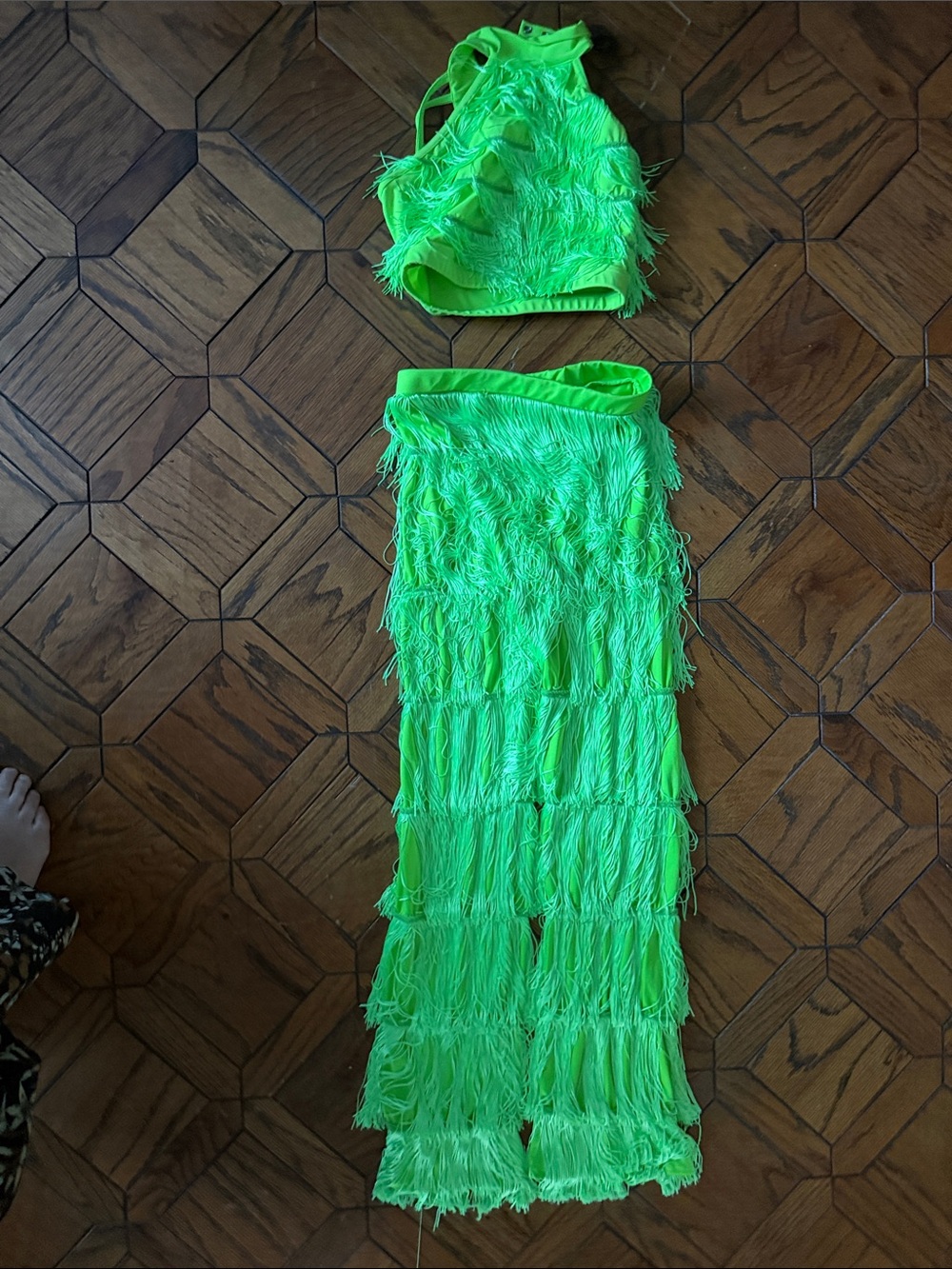 Weismann Neon Green Fringe Two-Piece Set